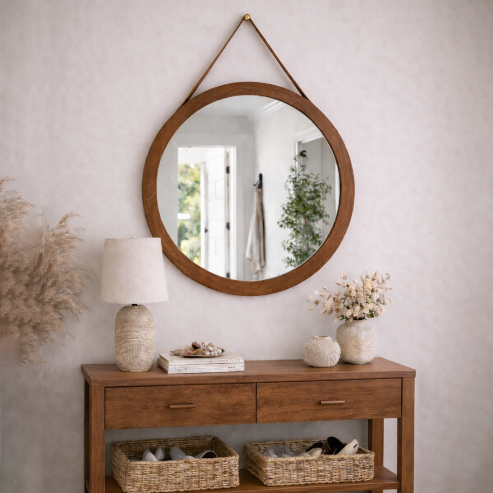 3114 - Ahşap Model Askılı Yuvarlak Ayna