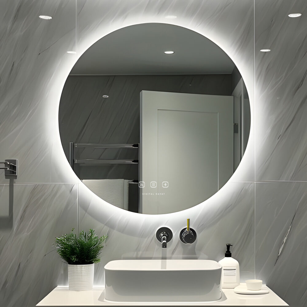 3114 - Bluetoothlu, Buğu Çözücülü, Dokunmatik Butonlu ve Işıklı Yuvarlak Ayna