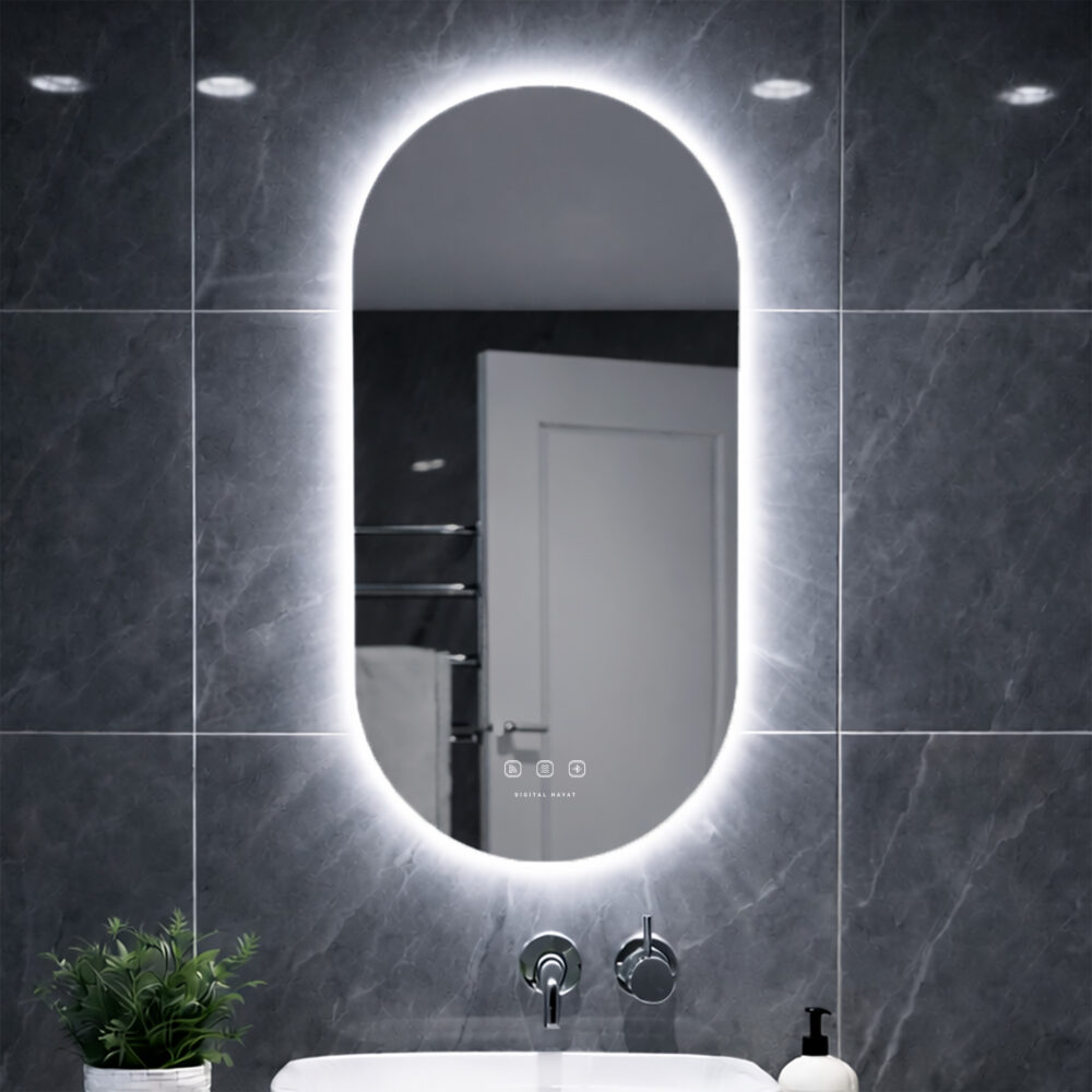 3112 - Bluetoothlu, Buğu Çözücülü, Dokunmatik Butonlu ve Işıklı Elips Ayna